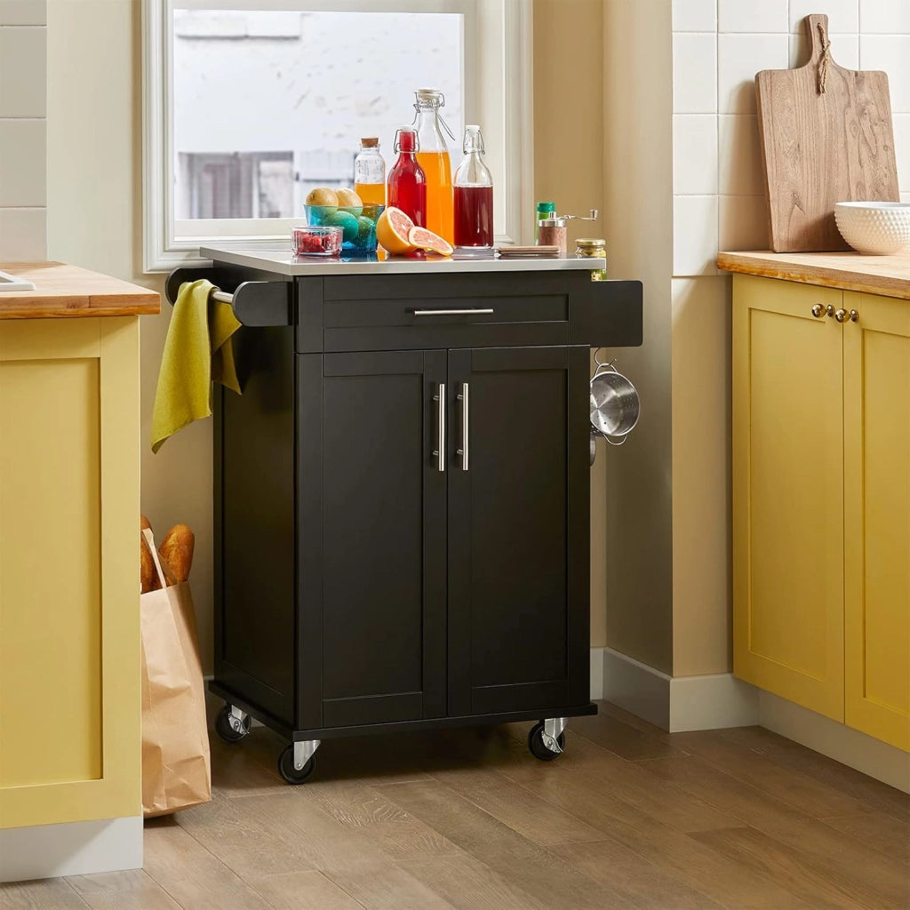 Mobile Cucina Salvaspazio Carrello Cucina con Ruote Mobiletto Cucina Dispensa Credenza Cucina Madia Cucina Isola Cucina 80×46×90 cm Nero FKW110‑SCH