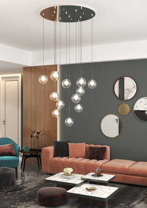 Lampadario Contemporaneo Inside Metallo Cromo Vetro Bianco 12 Luci G9