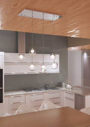 Lampadario Contemporaneo Inside Metallo Cromo Vetro Bianco 7 Luci G9