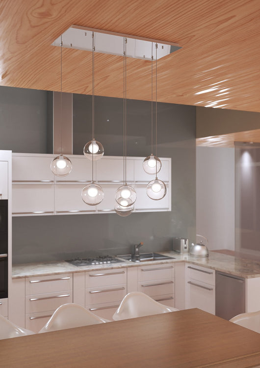 Lampadario Contemporaneo Inside Metallo Cromo Vetro Bianco 7 Luci G9