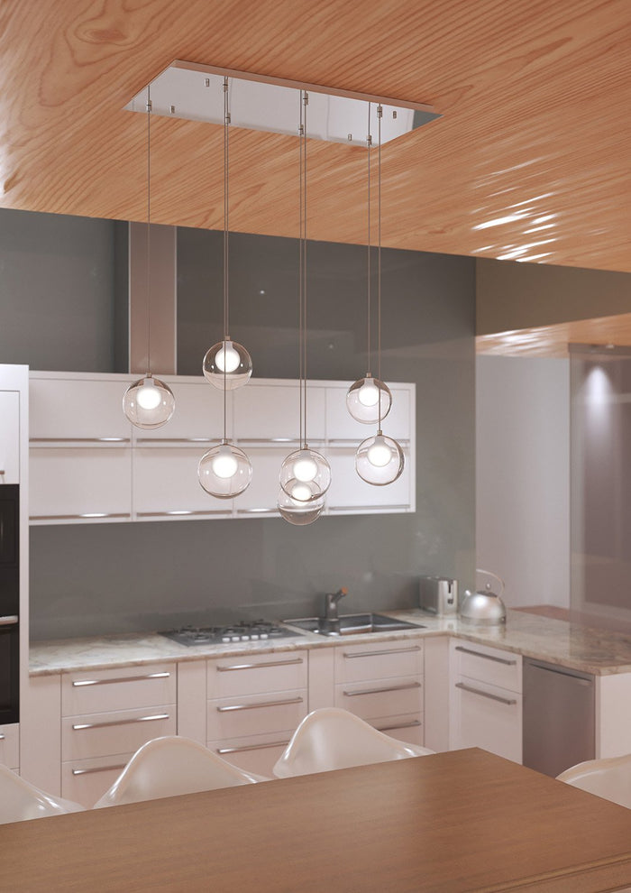 Lampadario Contemporaneo Inside Metallo Cromo Vetro Bianco 7 Luci G9