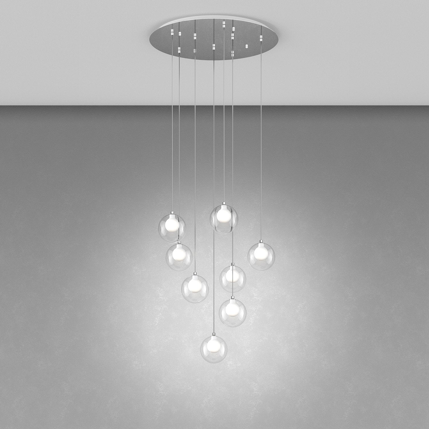 Lampadario Contemporaneo Inside Metallo Cromo Vetro Bianco 8 Luci G9