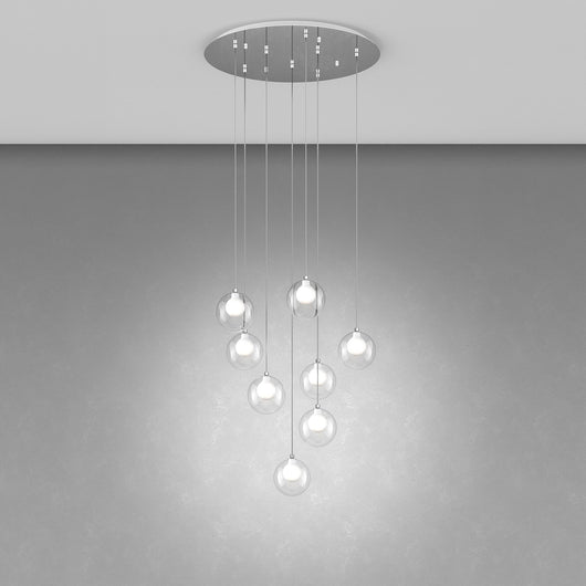 Lampadario Contemporaneo Inside Metallo Cromo Vetro Bianco 8 Luci G9