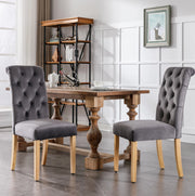 Set di 2 sedie da pranzo in velluto grigio con gambe in rovere