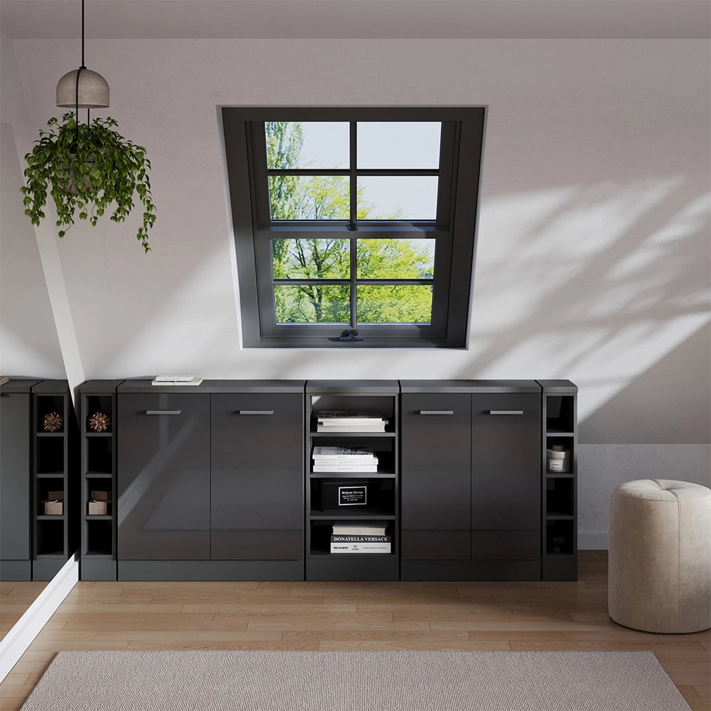 Set di mobili sottotetto Rion Antracite lucido/Antracite 210 cm Set di 5 carcasse armadio profondità 60 cm Vicco