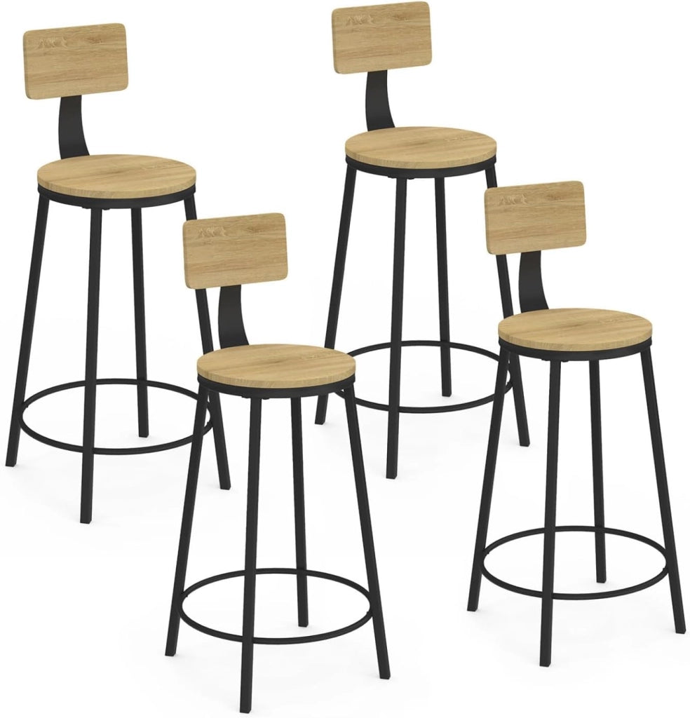 Set di 4 sgabelli da bar DETROIT, seduta rotonda con schienale dal design industriale