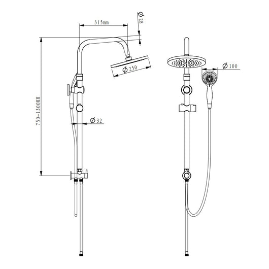 Colonna doccia serie papete cromato con doccia 3 getti