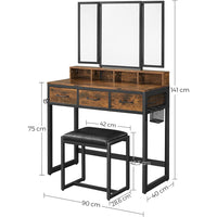 Tavolo da toeletta rustico Valora con acciaio nero e vetro