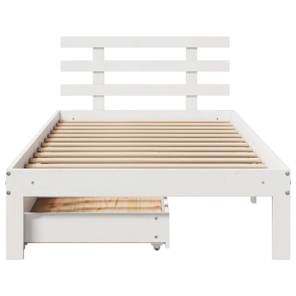 Giroletto con Cassetti Bianco 90x190 cm Legno Massello di Pino 3301997