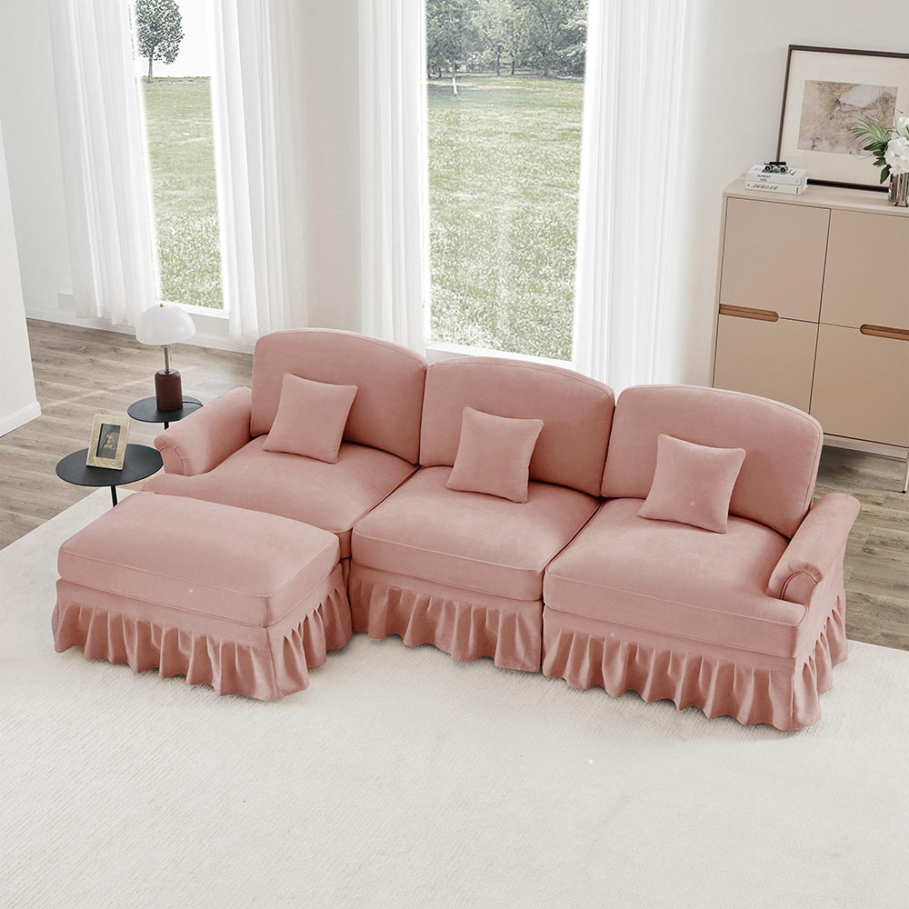 Divano modulare 3 posti - Xylo - Forma L, chenille, mid-century, rosa