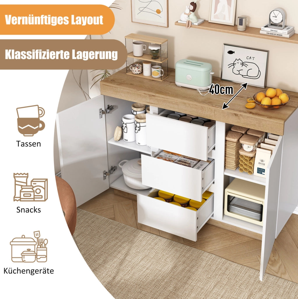Cassettiera con 3 cassetti e 2 ante; bianco e rovere
