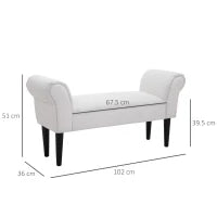 Panca Fondo Letto Imbottita con Braccioli Arrotolati e 4 Piedini, 102x35x51 cm, Grigia