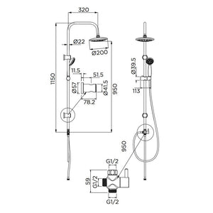 Colonna doccia serie airone cromata con soffione 20 cm in abs e doccetta 5 funzioni