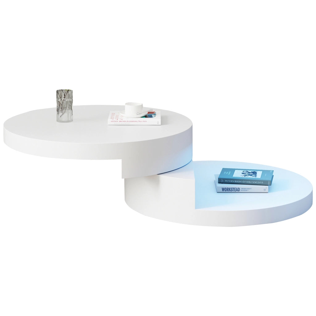 Tavolino da caffè con piano girevole; LED e vano doppio per soggiorno - 70×70×35.5 cm