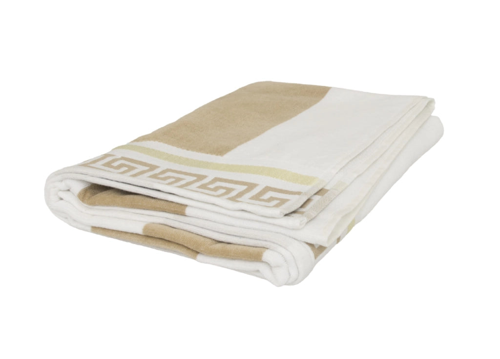 Telo Mare Jacquard Spugna Asciugamano Spiaggia Disegno Greca - Telo Mare - Beige