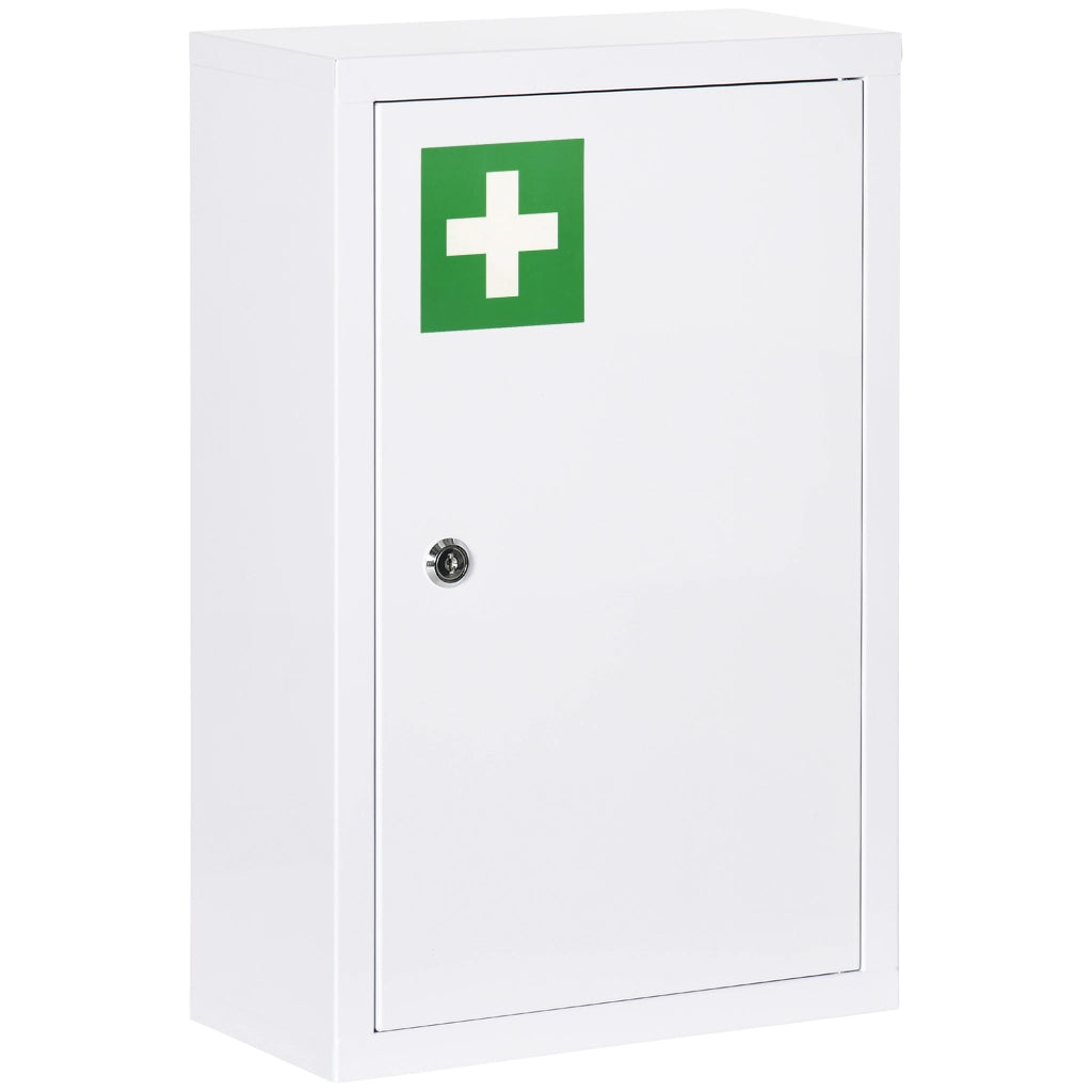 Armadietto Medicinali a 3 Ripiani con Serratura e 2 Chiavi, in Acciaio, 30x14x46 cm, Bianco