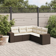 Set Divano da Giardino 5 pz con Cuscini Marrone in Polyrattan