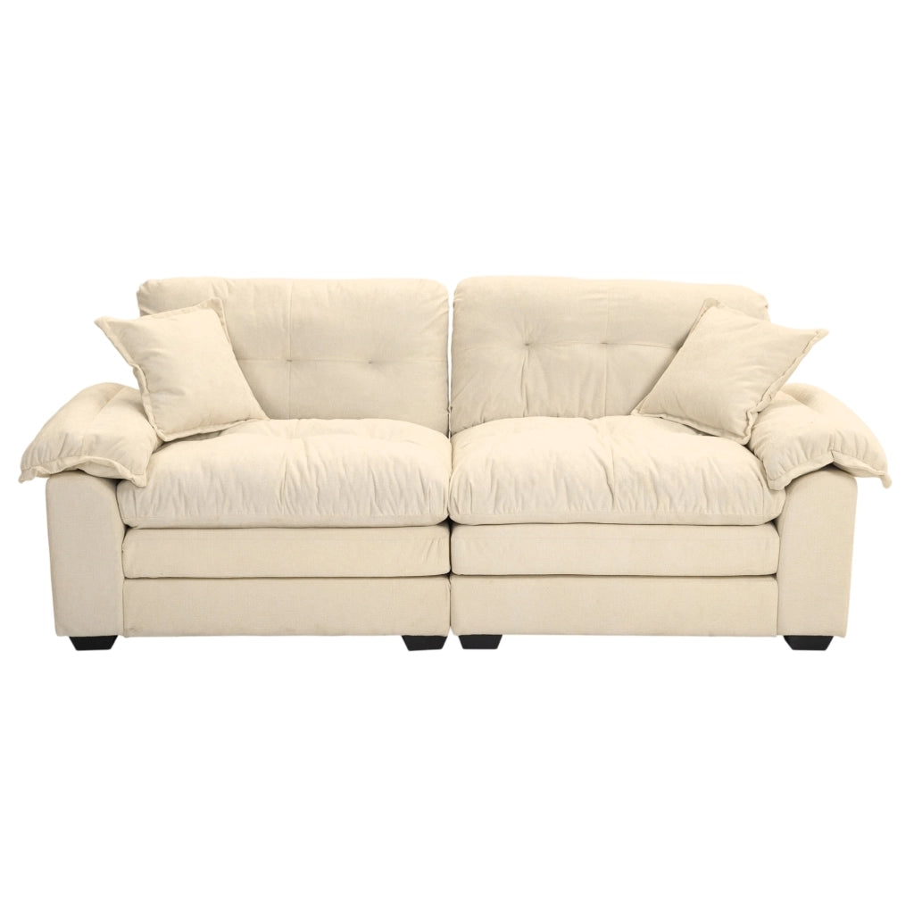 Divano 2 posti 214 cm in ciniglia beige con cuscini sfoderabili HAVRYA