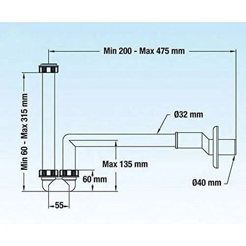 SIFONE eccentrico per lavabo e bidet sospeso  11/4 x Ø 32  40 LIRA