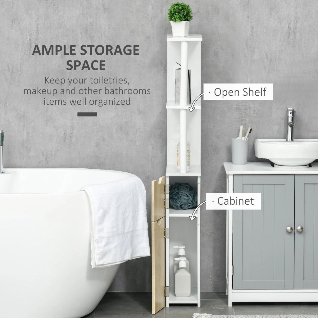 Mobile a Colonna 2 Ripiani 2 Armadietti 15,2x29,8x118 cm in MDF e Legno Truciolare Bianco e Legno