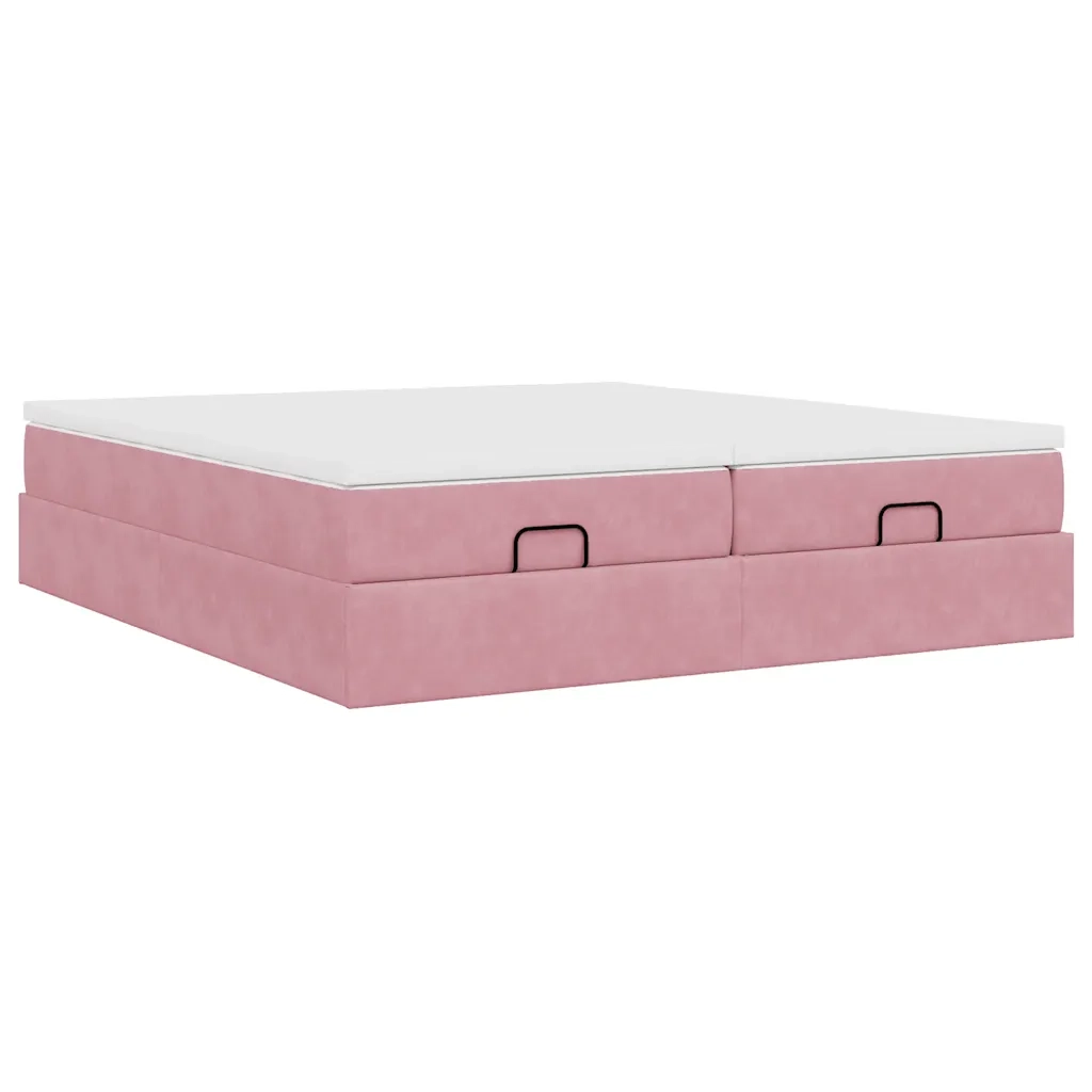 Struttura Letto Pouf con Materassi Rosa 160x200 cm Velluto 3311260