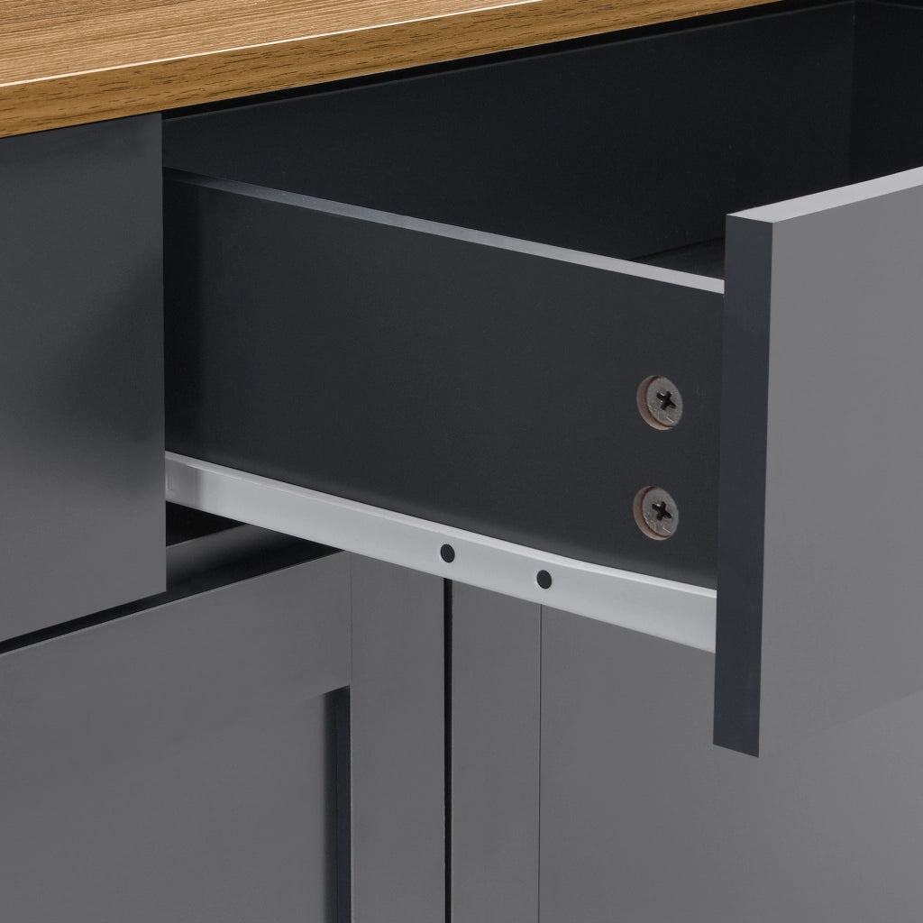 Sideboard 160x37x75 cm con 3 cassetti; 4 ante e ripiani regolabili; MDF nero e grigio