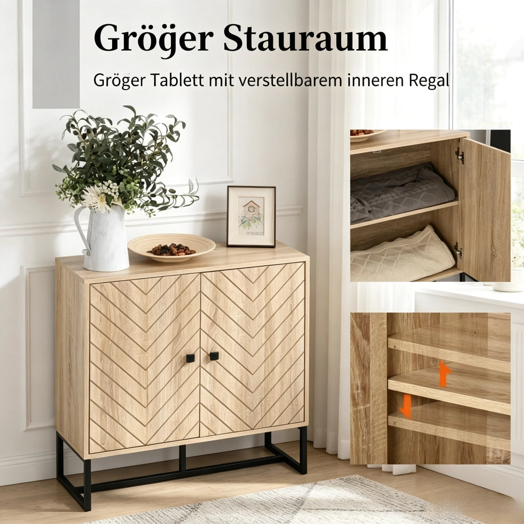 Credenza con ripiani regolabili e ante magnetiche anti-ribaltamento, per soggiorno e ingresso, 80 × 29,5 × 80 cm