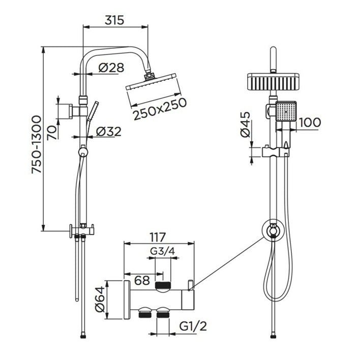 Colonna doccia serie oasi design quadro e risparmio acqua integrato