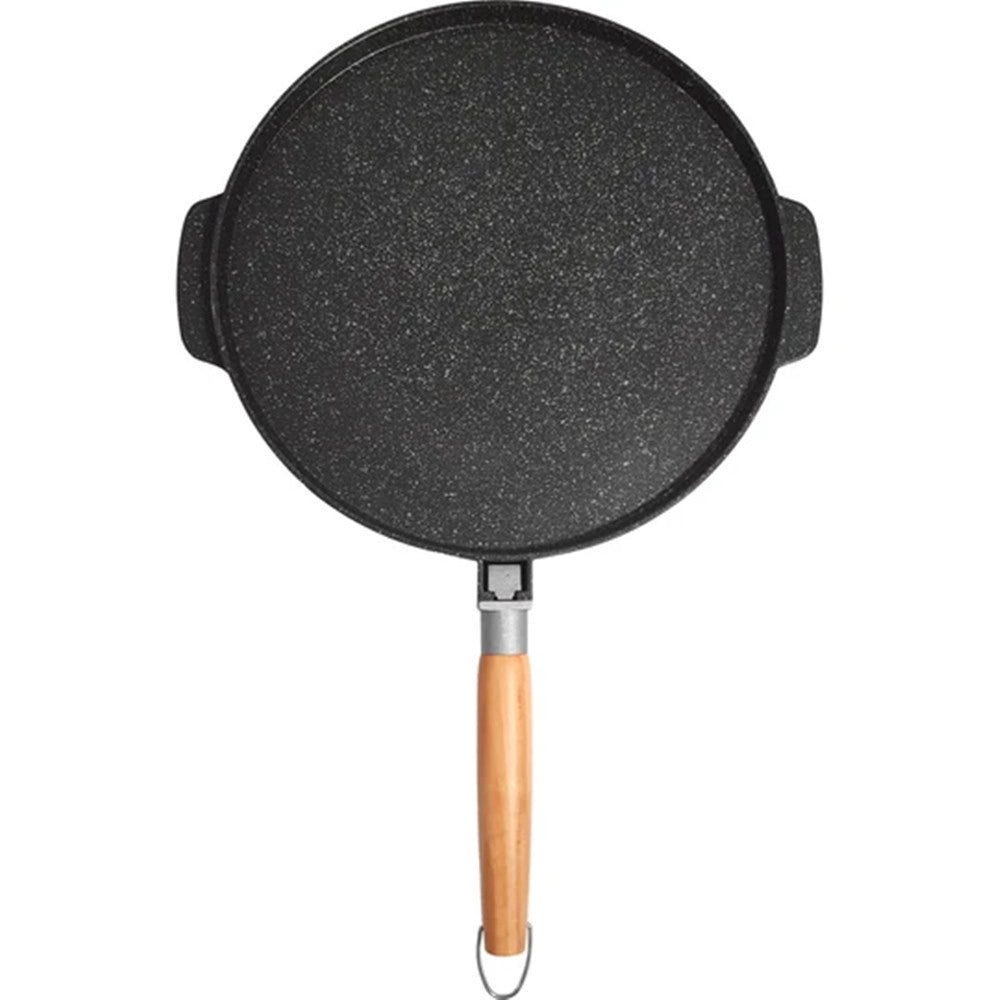 Trade Shop - Padella Piastra Bistecchiera Doppia Tonda 2 In 1 Antiaderente In Alluminio Legno ø32cm -