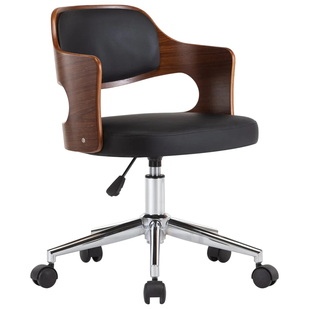 Sedia girevole da ufficio/studio in legno curvato e similpelle nera 02_0024149