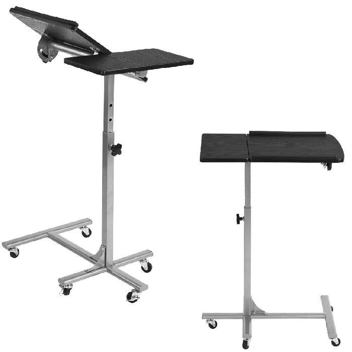 Tavolino Porta PC con 5ruote e Piano Inclinabile Regolabile Altezza 70-92 cm Nero