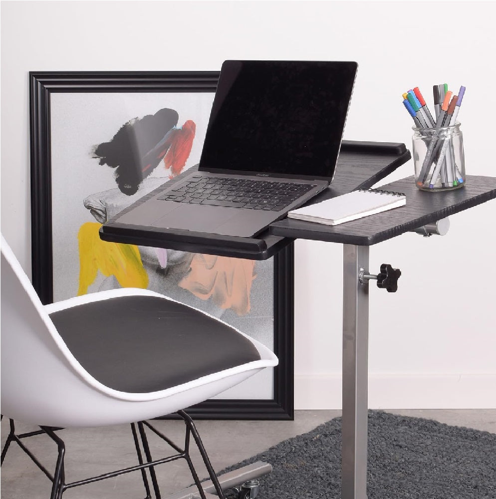 Tavolino Porta PC con 5ruote e Piano Inclinabile Regolabile Altezza 70-92 cm Nero