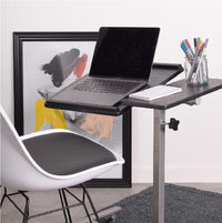 Tavolino Porta PC con 5ruote e Piano Inclinabile Regolabile Altezza 70-92 cm Nero