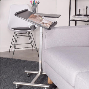 Tavolino Porta PC con 5ruote e Piano Inclinabile Regolabile Altezza 70-92 cm Nero