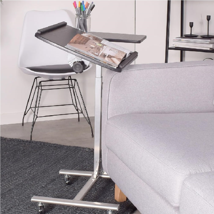 Tavolino Porta PC con 5ruote e Piano Inclinabile Regolabile Altezza 70-92 cm Nero