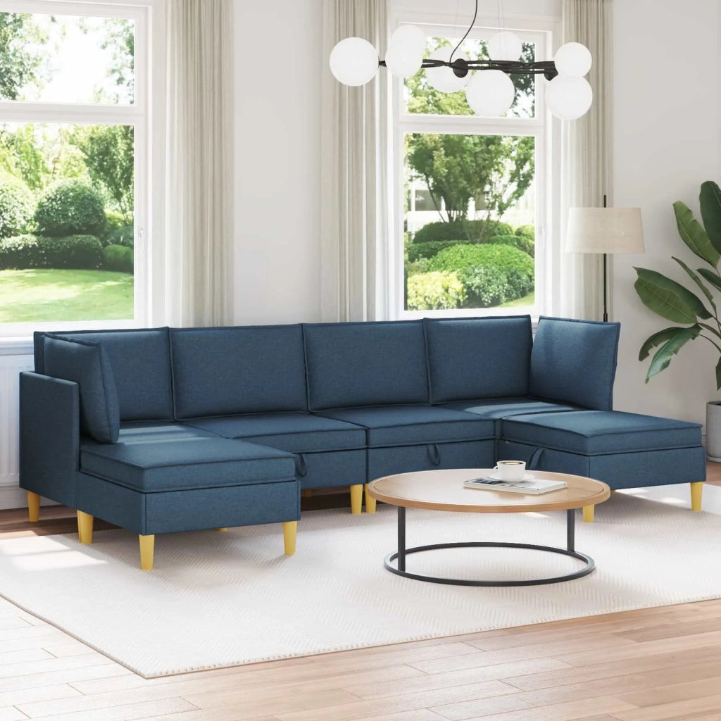 Set di divani modulari con spazio di archiviazione 6 pcs Blu