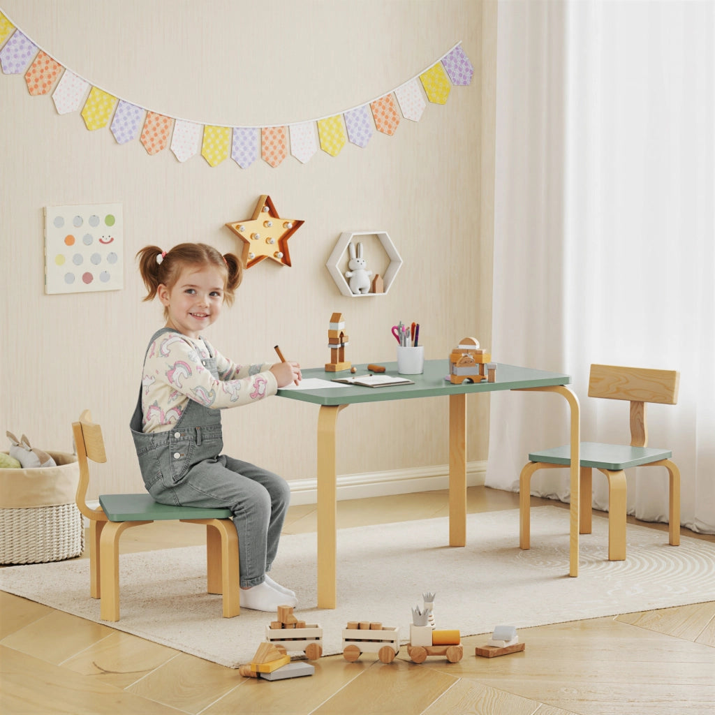 Tavolo bambini con 2 sedie ¨C zephmum ¨C legno, 78x53x53cm, verde