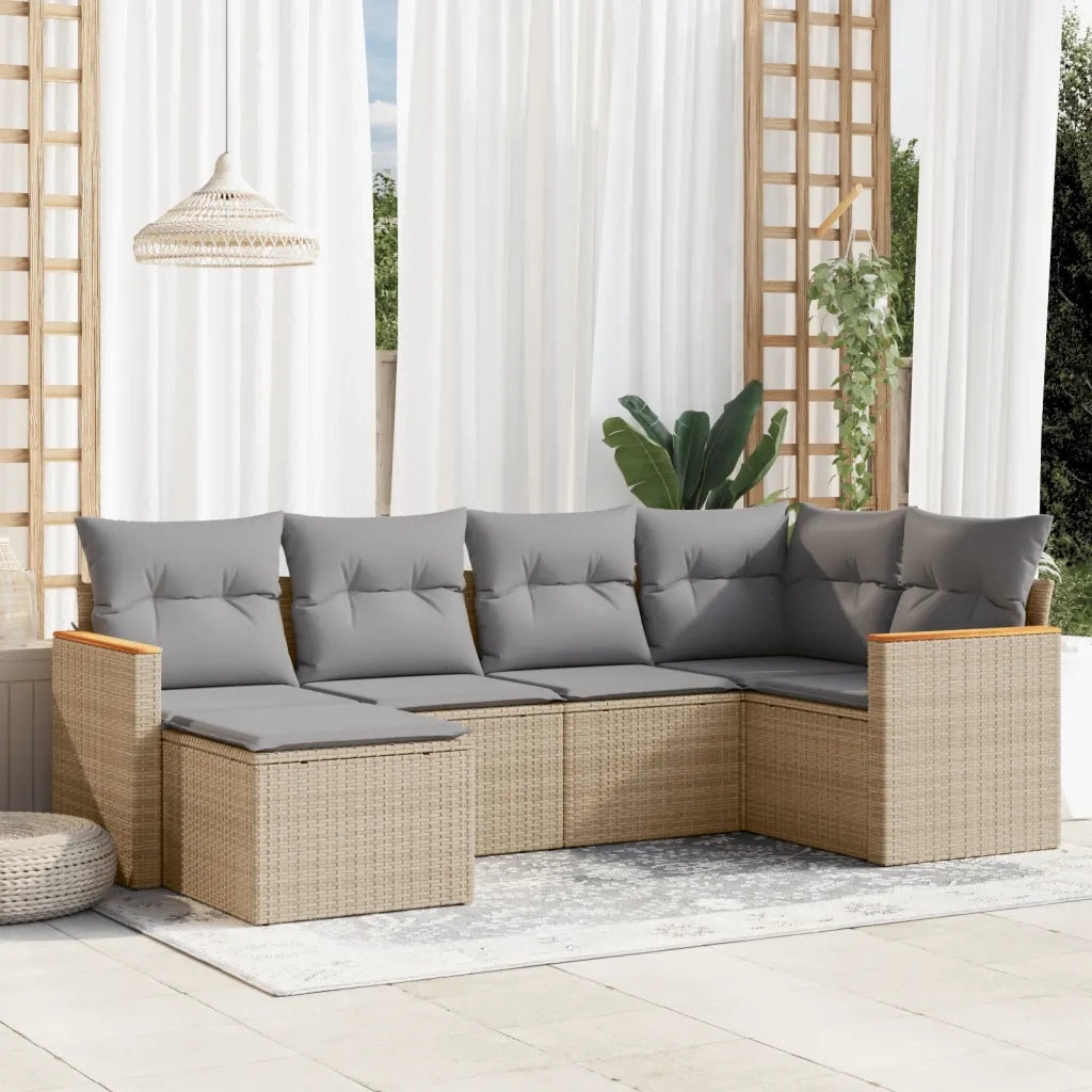 Set Divano da Giardino 6 pz con Cuscini Beige in Polyrattan 3258580