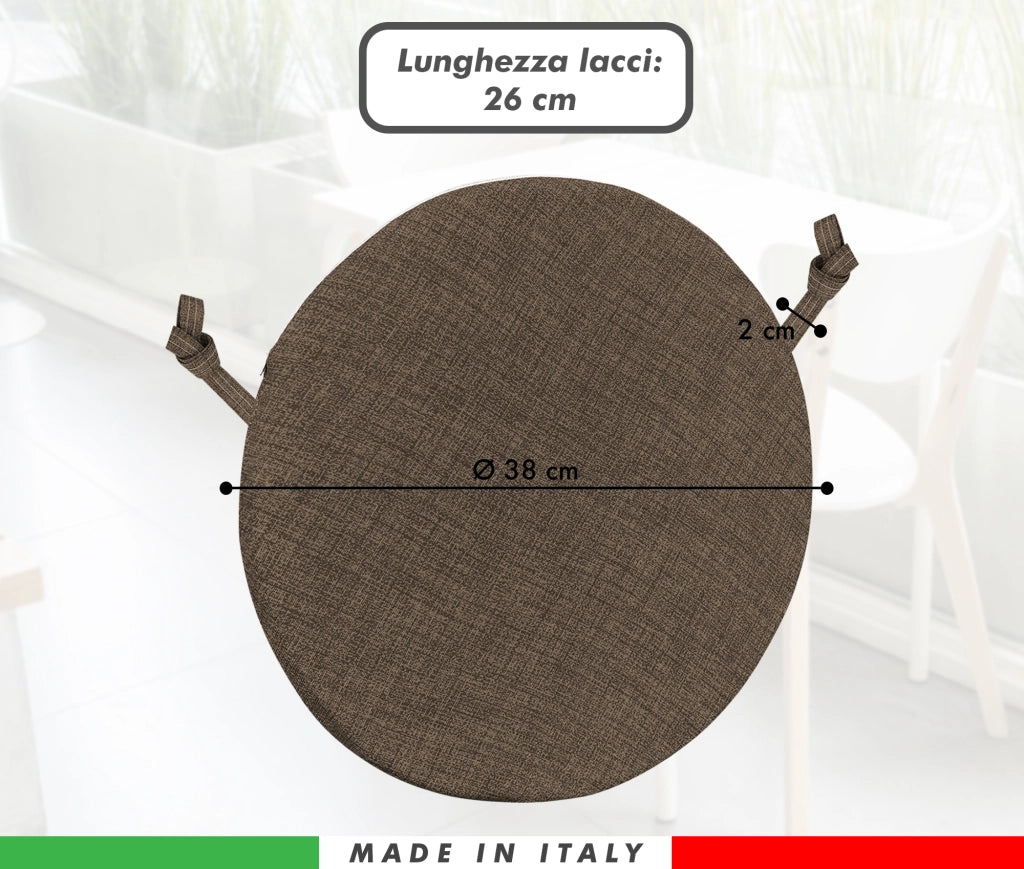 Cuscini Rotondi Per Sedie Cucina Imbottiti Sfoderabili Con Cerniera Cuscino Rotondo Ø 40 Cm Sedia Tavolo Lavabile In Lavatrice Con Lacci Per Fissaggio Prodotto Italiano Comodi 6 Pezzi - Marrone