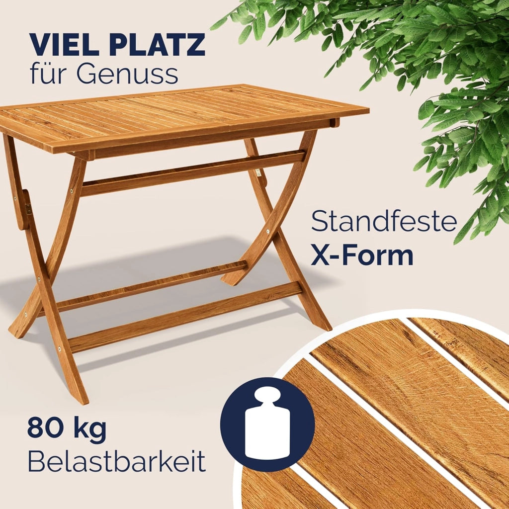 ® Set di Mobili da Giardino 5 Pezzi Modello 2026 - NOVITÀ: Tavolo Extra Stabile con Rinforzo in Legno di Acacia FSC®, 4 Sedie Pieghevoli per Giardino Balcone Esterno