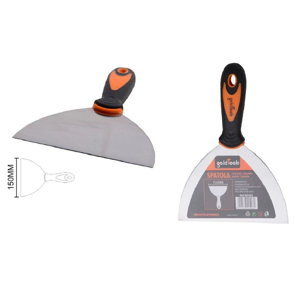 Trade Shop - Spatola Pareti In Acciaio 6" 150 Mm Manico Antiscivolo Comoda Impugnatura 90423 -