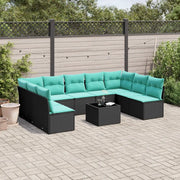 Set Divani da Giardino 10 pz con Cuscini Nero in Polyrattan 3218077