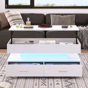 Tavolino da caffè sollevabile 100 x 50 x 44 cm con LED e 2 cassetti