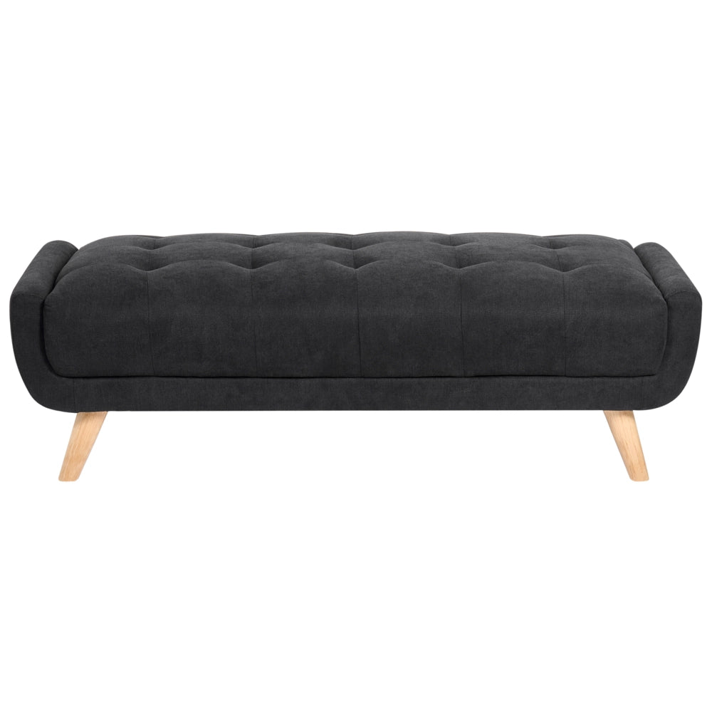 Divano a due posti in tessuto con poggiapiedi cuscini decorativi e gambe in legno trapuntatura decorativa stile retrò nero