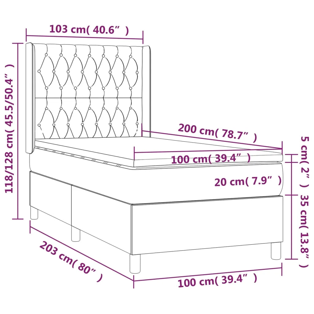 Giroletto a Molle con Materasso Grigio Scuro 100x200 cm Velluto