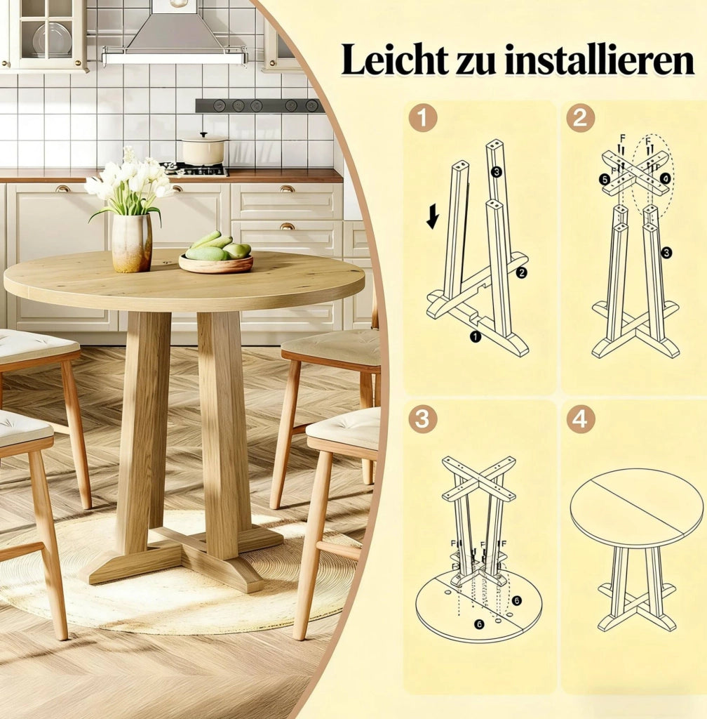 Tavolo da pranzo rotondo in legno 80 cm per 2-4 persone
