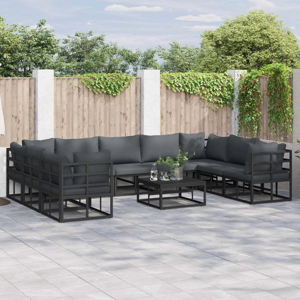 Set Divano da Giardino con cuscino 10 pcs Nero Alluminio 3378905