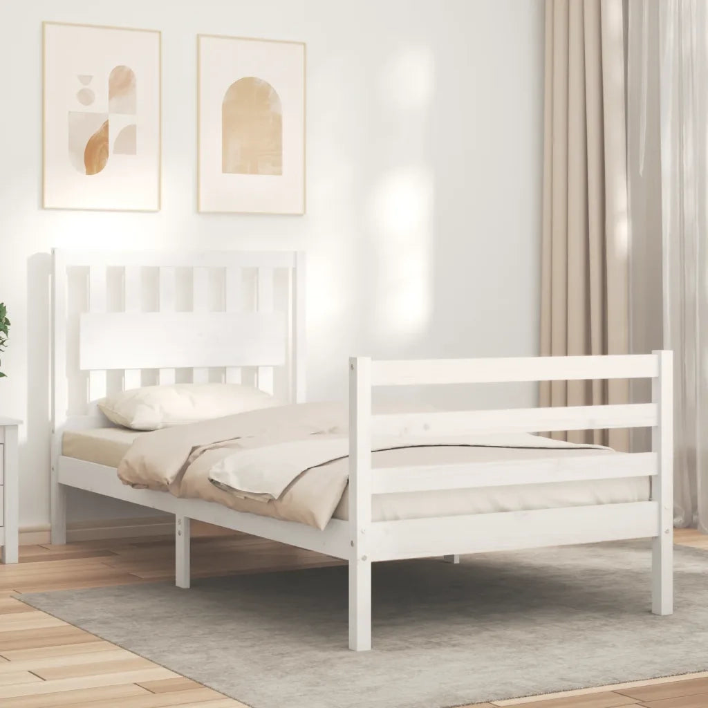 Giroletto con Testiera-Struttura Letto con testiera Bianco 90x200 cm in Legno Massello 874124