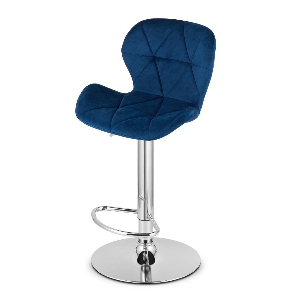 Sgabello in velluto VALORA WEST - Blu navy - Base cromata x 2