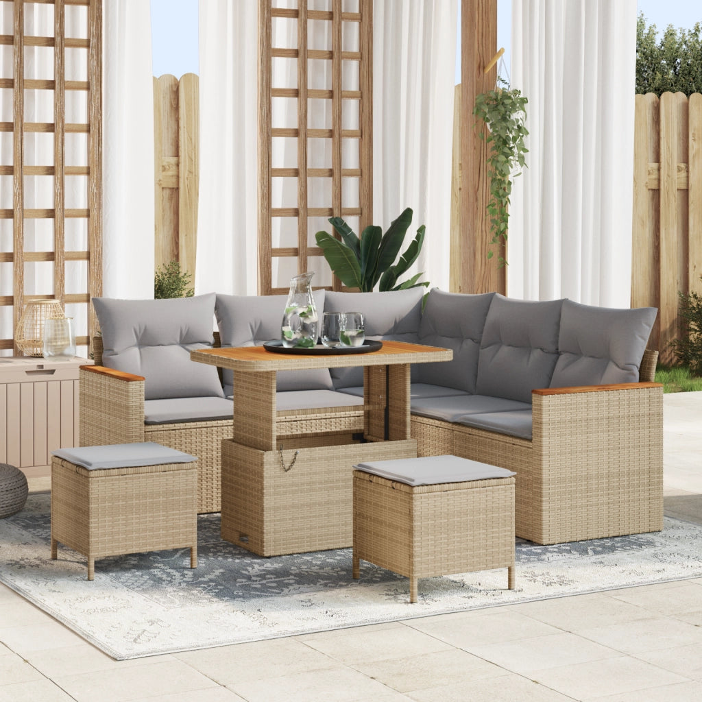 Set di divani da giardino 8 pezzi con cuscini beige polyrattan acacia
